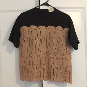 Black cotton blouse with pink metallic overlay size 4